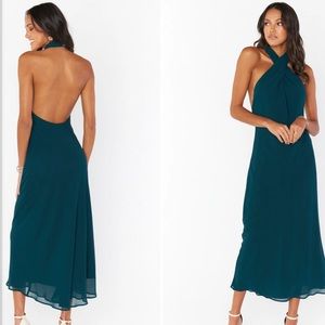 (NWT) Show Me Your Mumu - Jasmine halter midi dress (Emerald, chiffon), Med
